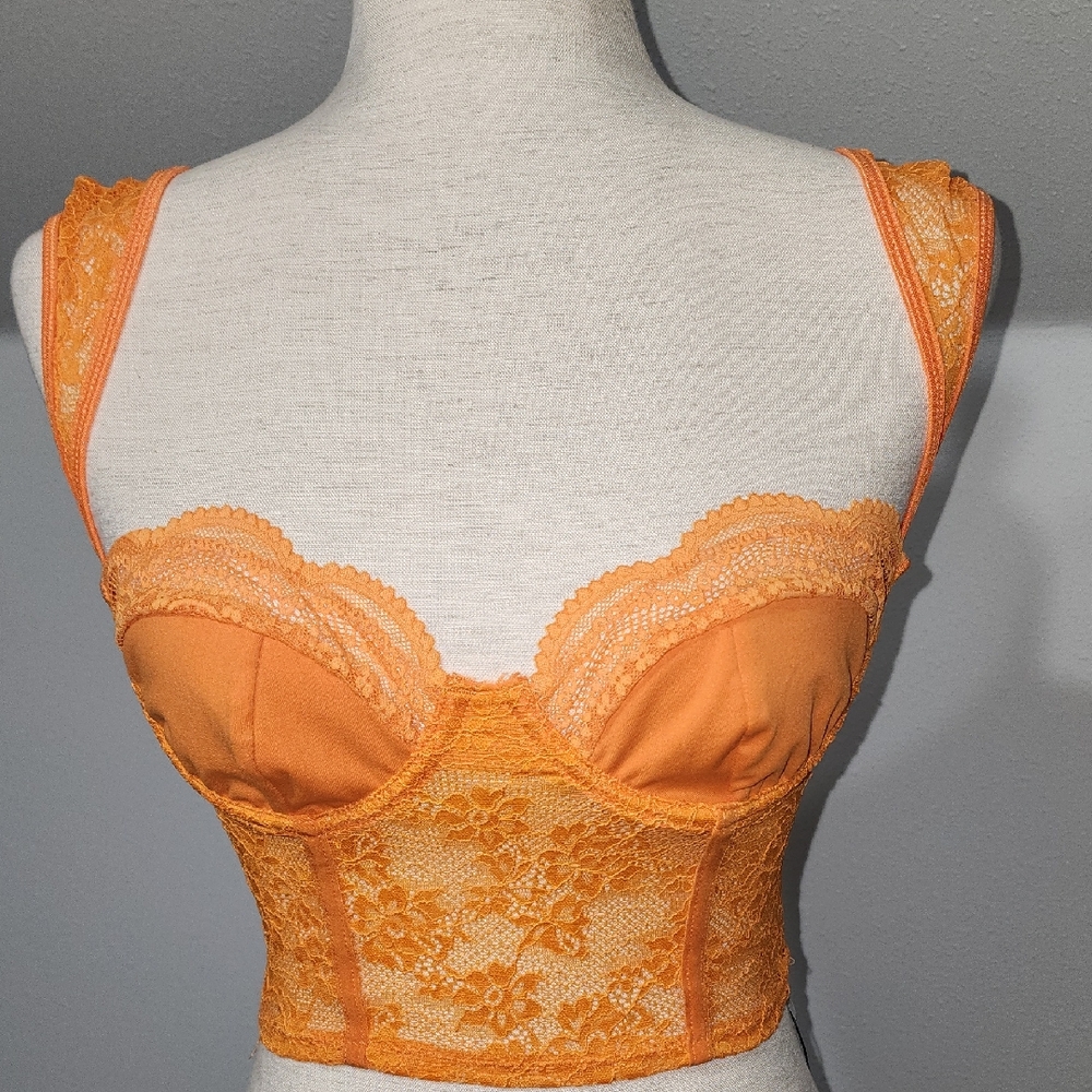 SHEIN Vibrant Orange Lace Bustier, Small